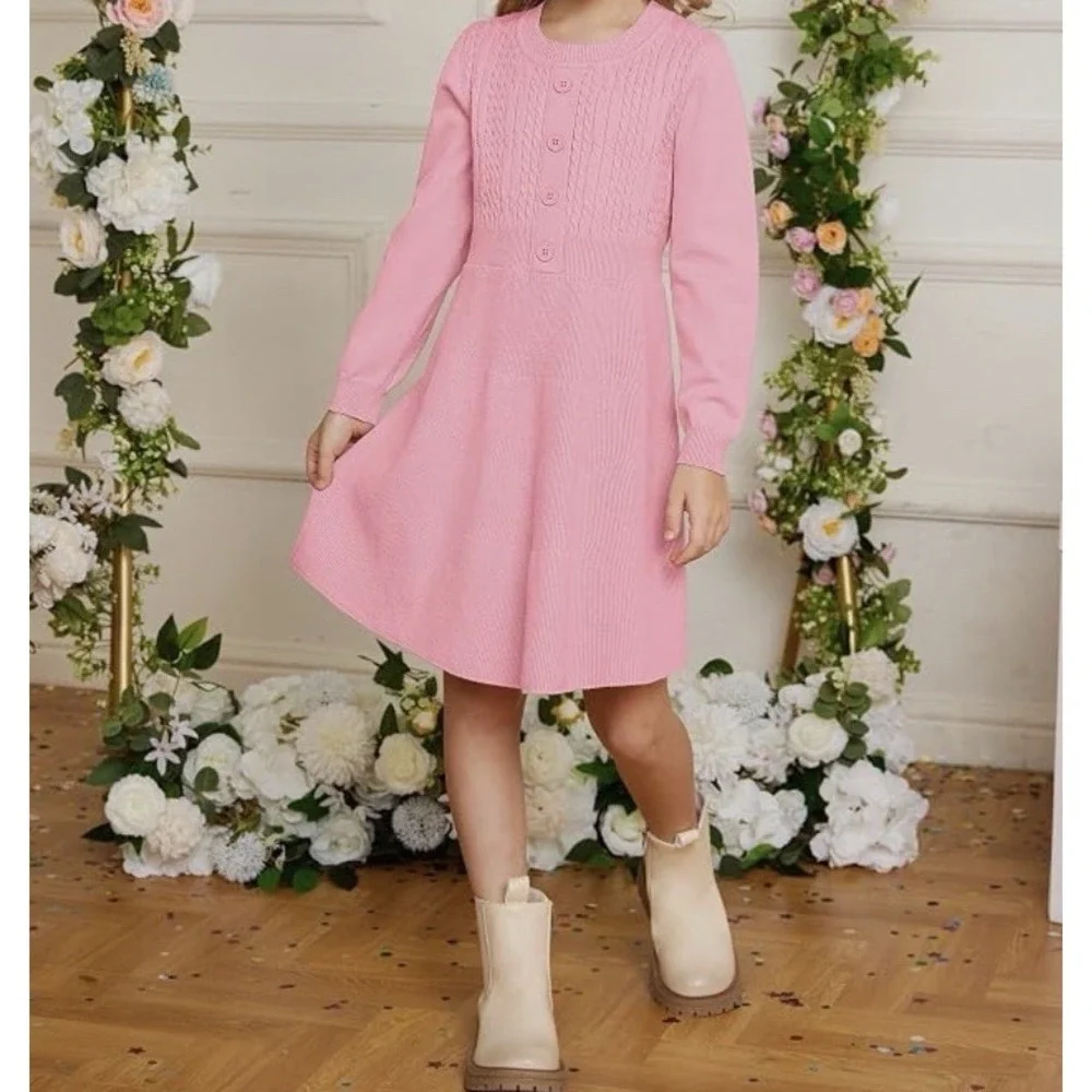 Grace Karin Girls Sweater Dress Pink Kids 7Y Soft Long Sleeves Back To School